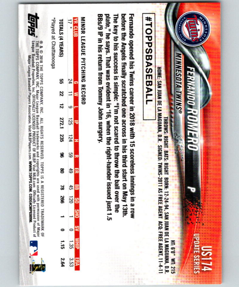 2018 Topps Update #US174 Fernando Romero MINT RC Rookie 07303 Image 2