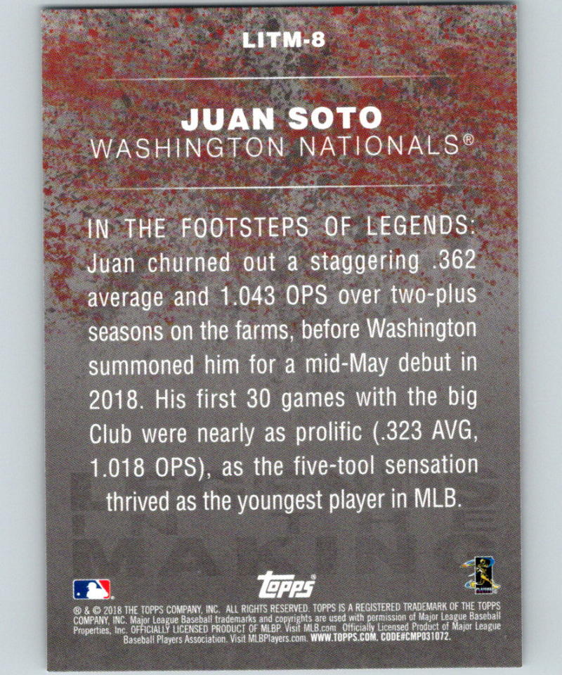 2018 Topps Update Legends in the Making #LITM-8 Juan Soto MINT RC 07343