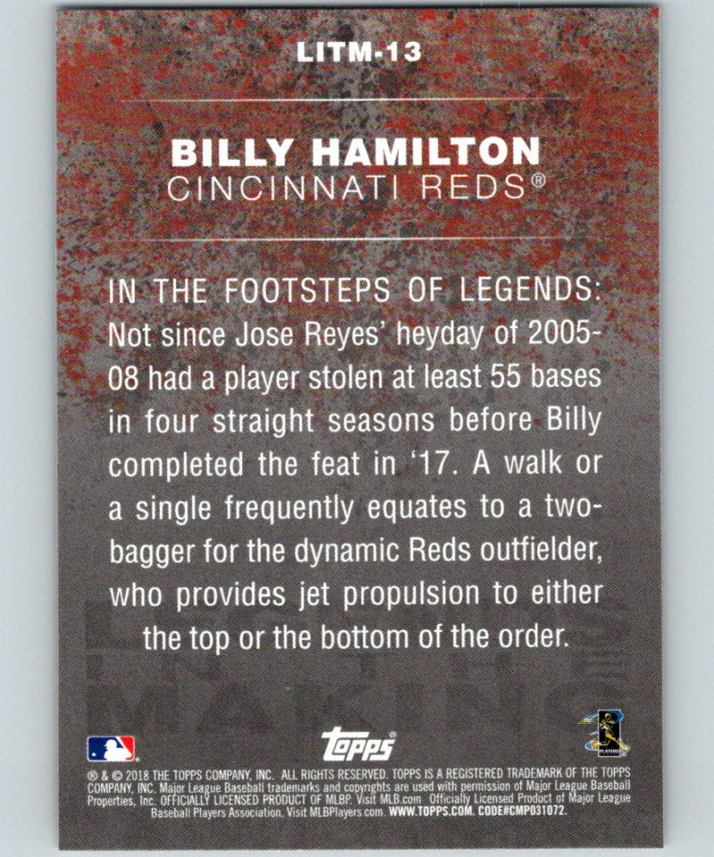 2018 Topps Update Legends in the Making Blue #LITM-13 Billy Hamilton 07345 Image 2