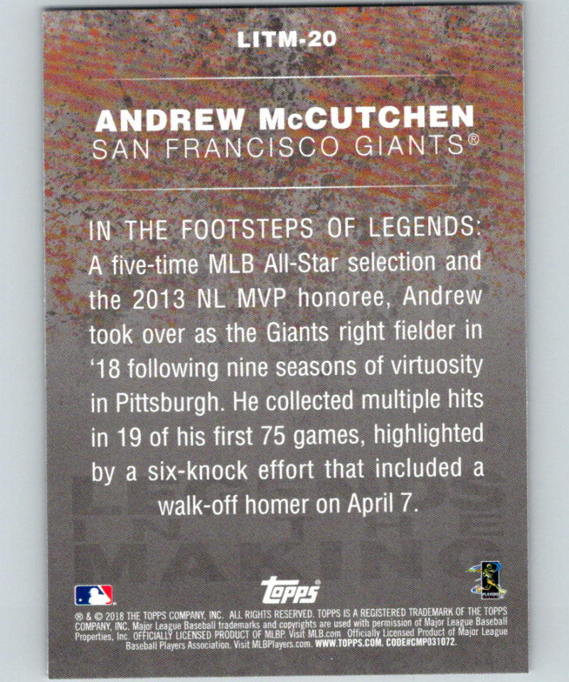 2018 Topps Update Legends in the Making Black #LITM-20 Andrew McCutchen 07348 Image 2