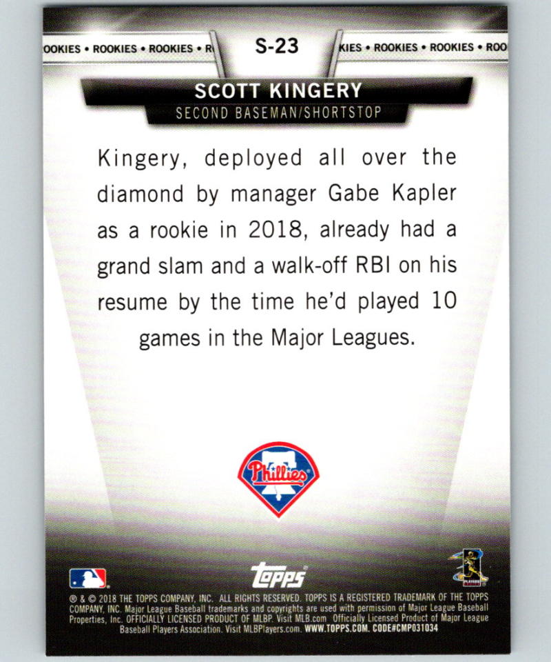 2018 Topps Update Salute #S-23 Scott Kingery MINT Philadelphia Phillies 07365 Image 2
