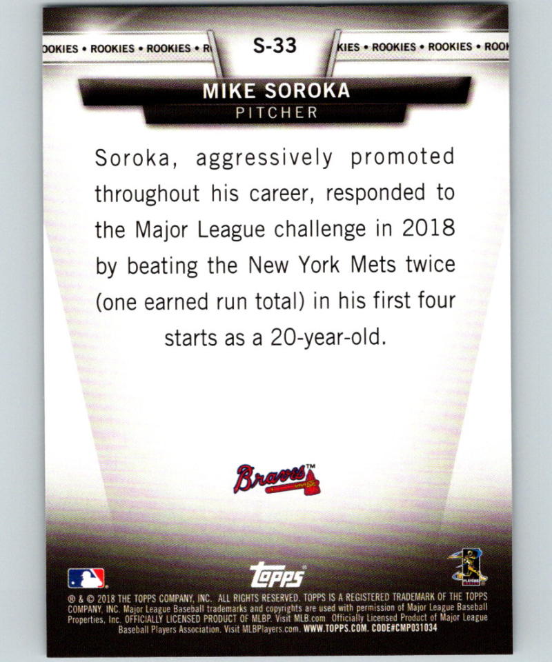 2018 Topps Update Salute #S-33 Mike Soroka MINT Atlanta Braves 07367
