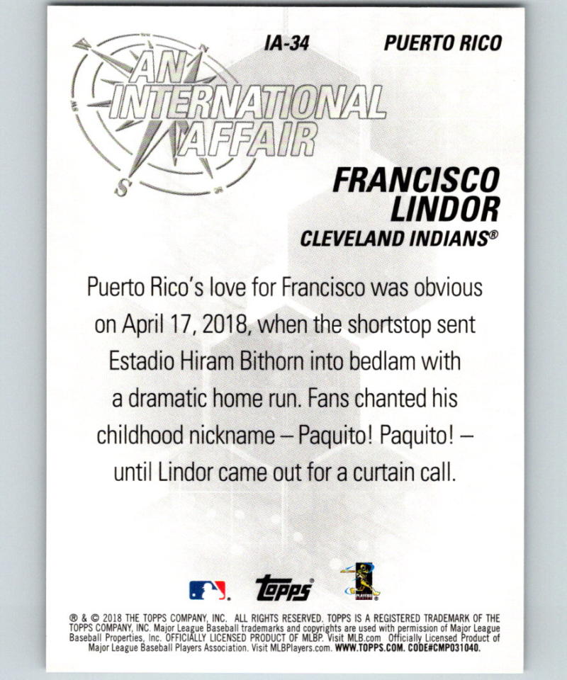 2018 Topps Update An International Affair Gold Francisco Lindor 32/50 07369 Image 2