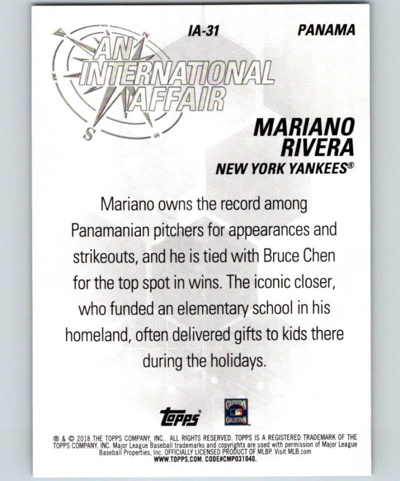 2018 Topps Update An International Affair Blue #IA-31 Mariano Rivera MINT 07373 Image 2
