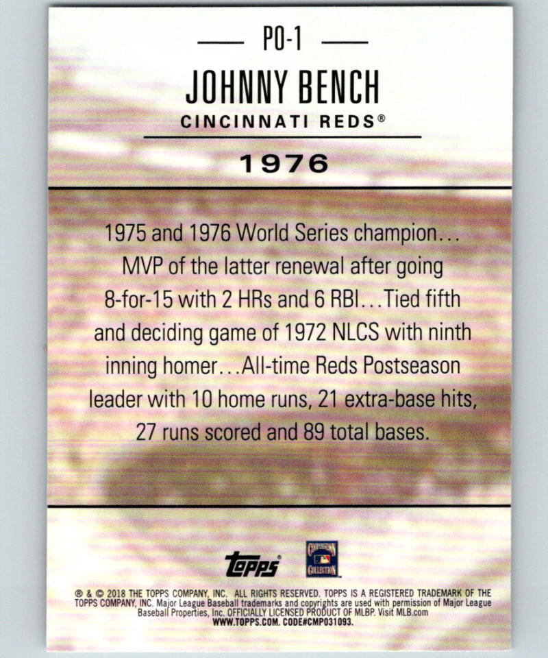 2018 Topps Update Postseason Preeminence #PO-1 Johnny Bench MINT 07374