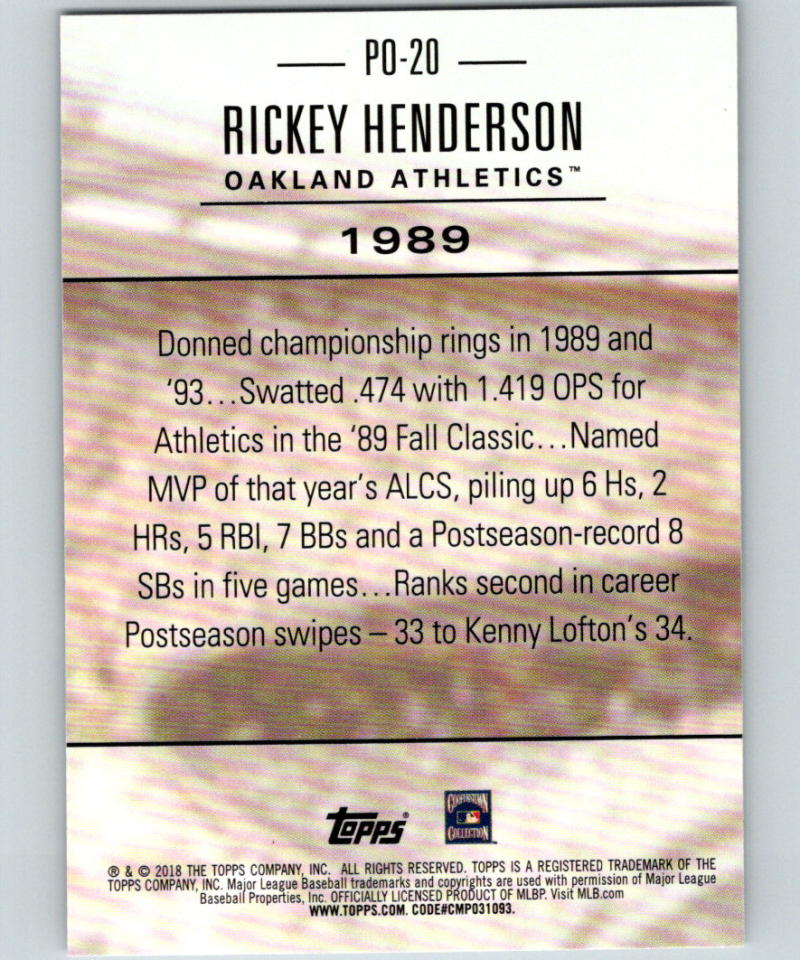 2018 Topps Update Postseason Preeminence #PO-20 Rickey Henderson MINT 07381 Image 2