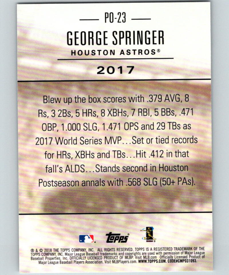 2018 Topps Update Postseason Preeminence #PO-23 George Springer MINT 07382 Image 2