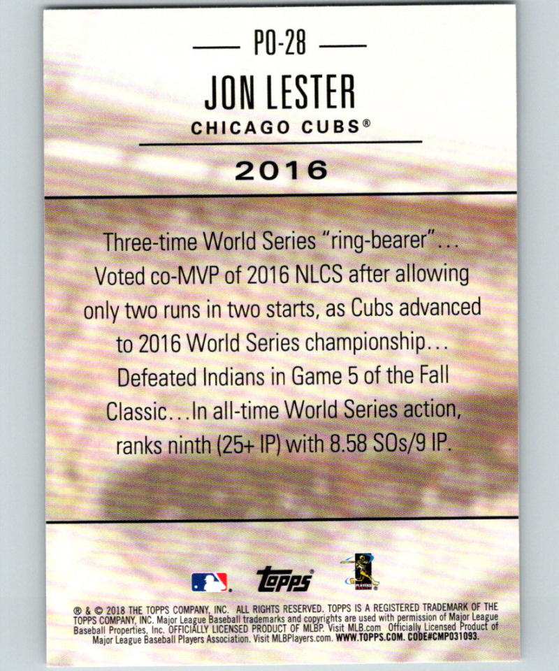 2018 Topps Update Postseason Preeminence #PO-28 Jon Lester MINT 07386 Image 2