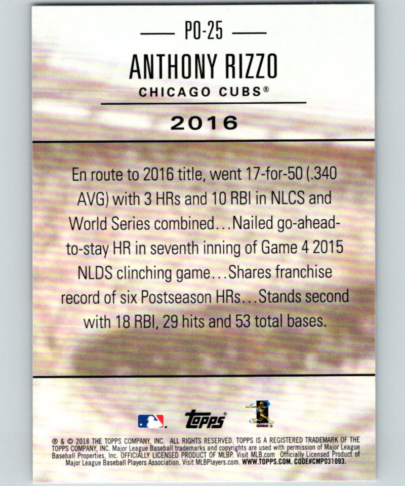 2018 Topps Update Postseason Preeminence Blue #PO-25 Anthony Rizzo 07391 Image 2