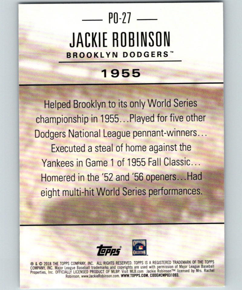 2018 Topps Update Postseason Preeminence Blue #PO-27 Jackie Robinson 07385 Image 2