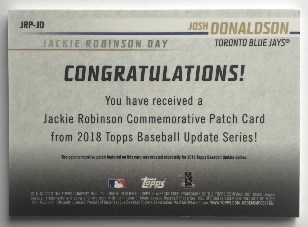 2018 Topps Update Jackie Robinson Day Commemorative Patches Josh Donaldson 07392