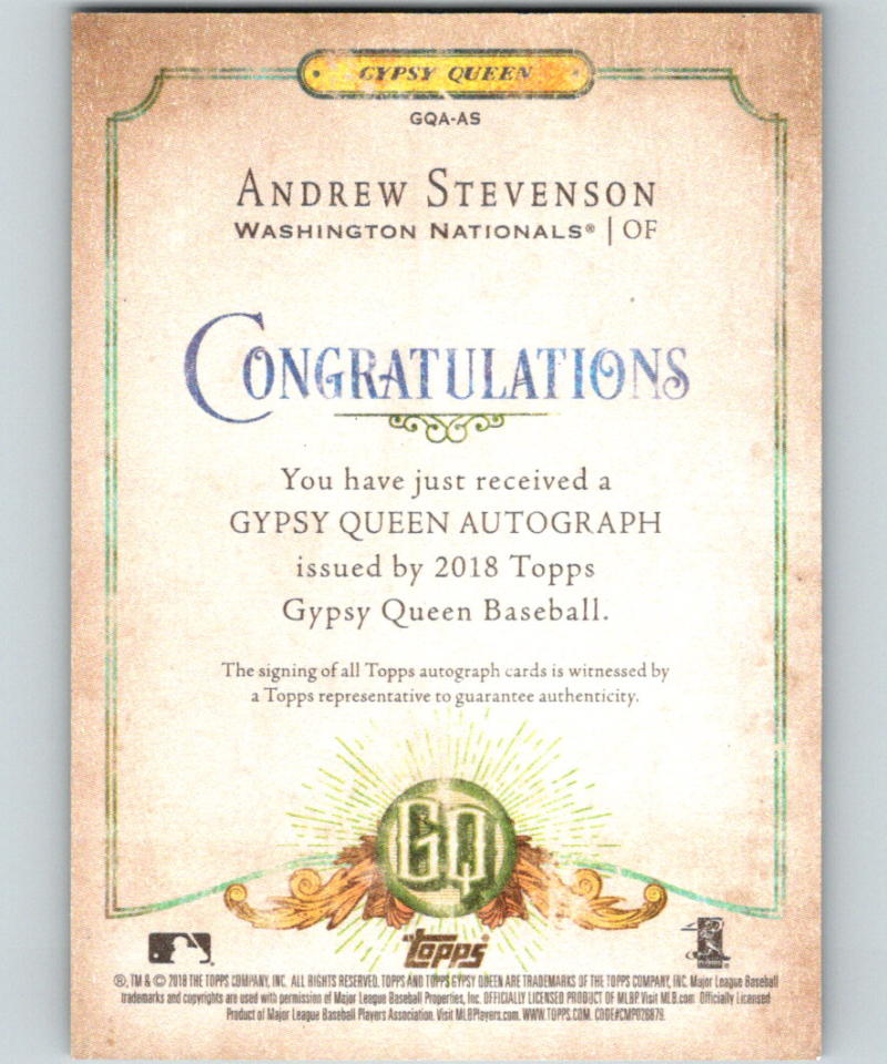 2018 Topps Gypsy Queen Autographs Andrew Stevenson Auto Rookie RC 07400