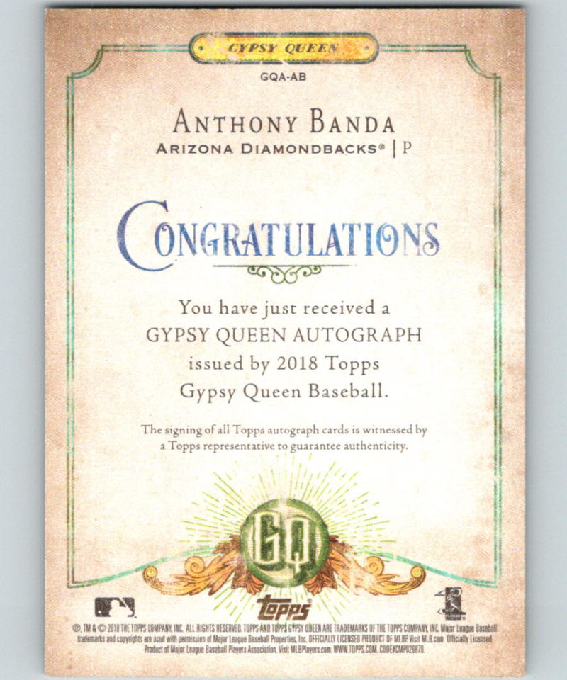 2018 Topps Gypsy Queen Autographs Anthony Banda Auto Rookie RC 07401
