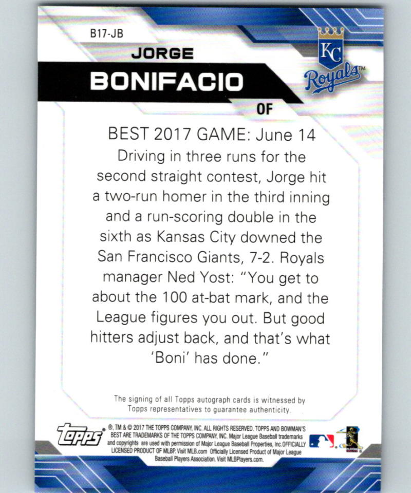 2017 Bowman's Best of 2017 Autographs Jorge Bonifacio Auto Royals 07412