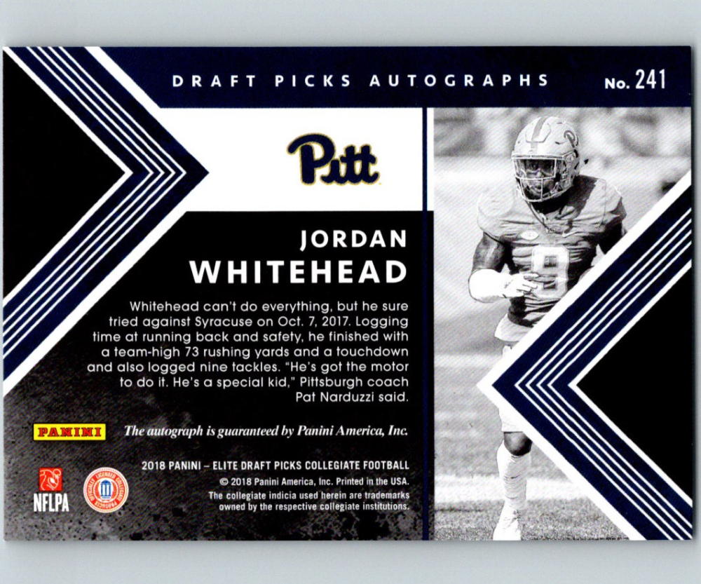 2018 Panini Elite Draft Picks Autographs Jordan Whitehead Auto RC 07440