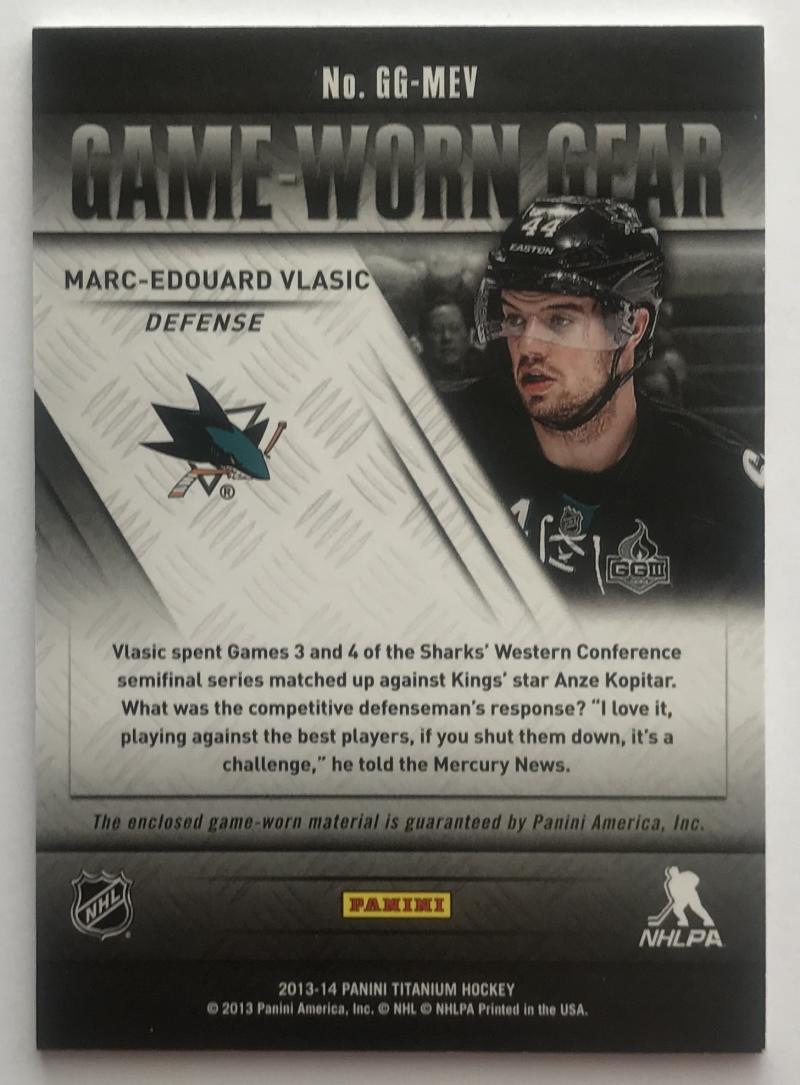 2013-14 Panini Titanium Game Worn Gear Marc-Edouard Vlasic Jersey 07466