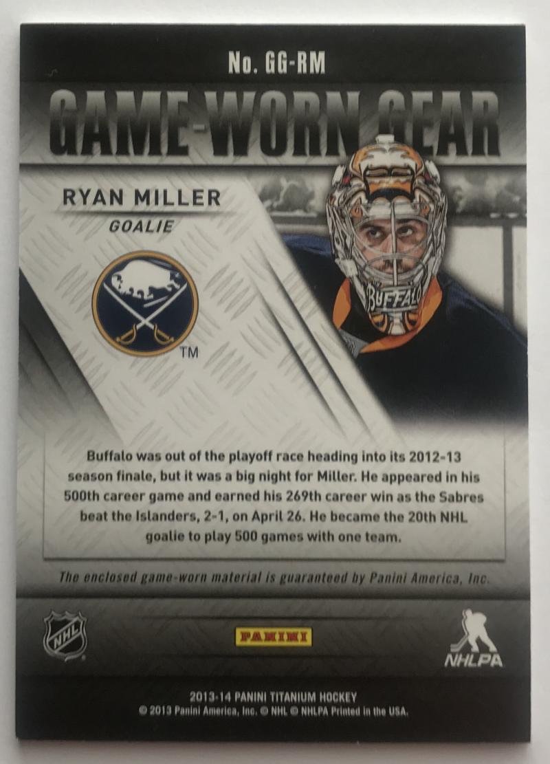 2013-14 Panini Titanium Game Worn Gear Ryan Miller Jersey 07467
