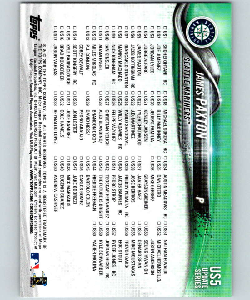 2018 Topps Update #US5 James Paxton Like New Seattle Mariners