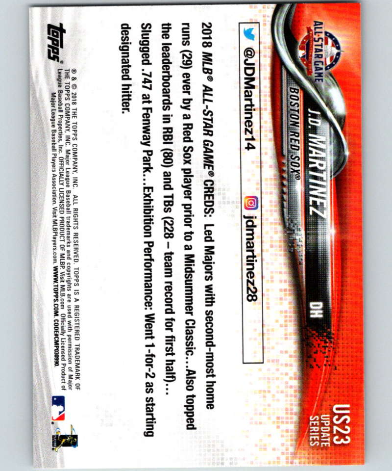 2018 Topps Update #US23 J.D. Martinez Like New Boston Red Sox Image 2