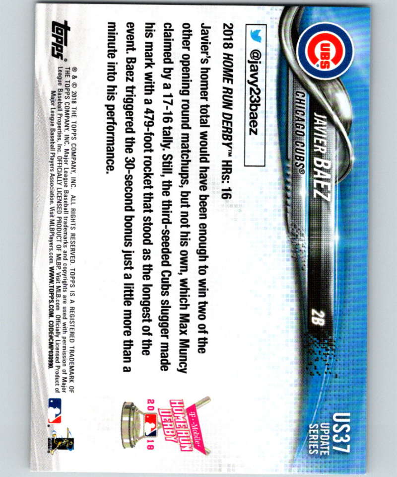 2018 Topps Update #US37 Javier Baez Like New Chicago Cubs Image 2