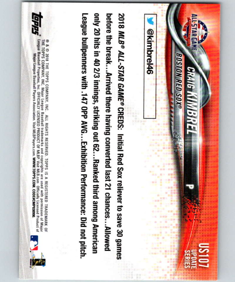 2018 Topps Update #US107 Craig Kimbrel Like New Boston Red Sox Image 2