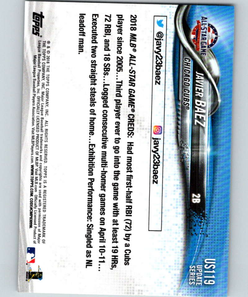 2018 Topps Update #US119 Javier Baez Like New Chicago Cubs Image 2