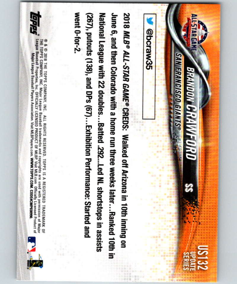 2018 Topps Update #US132 Brandon Crawford Like New San Francisco Giants Image 2