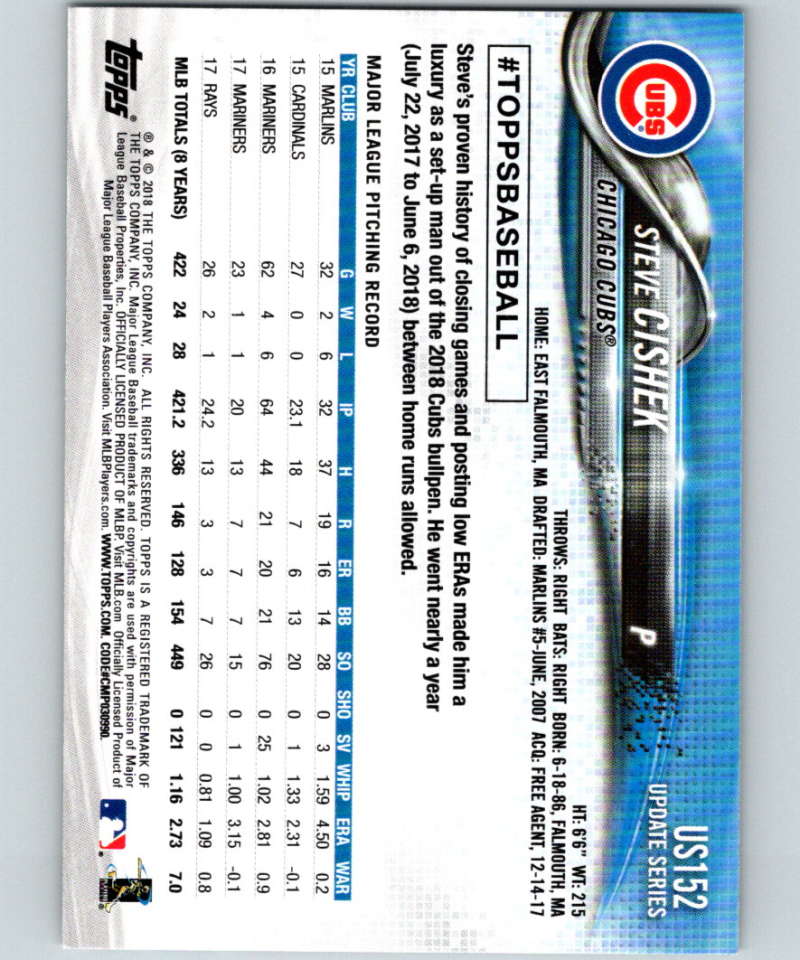 2018 Topps Update #US152 Steve Cishek Like New Chicago Cubs