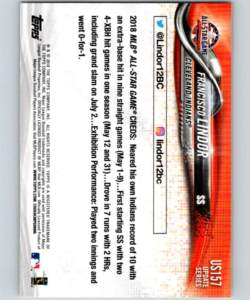 2018 Topps Update #US157 Francisco Lindor Like New Cleveland Indians