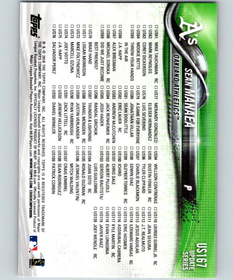 2018 Topps Update #US167 Sean Manaea Like New Oakland Athletics Image 2