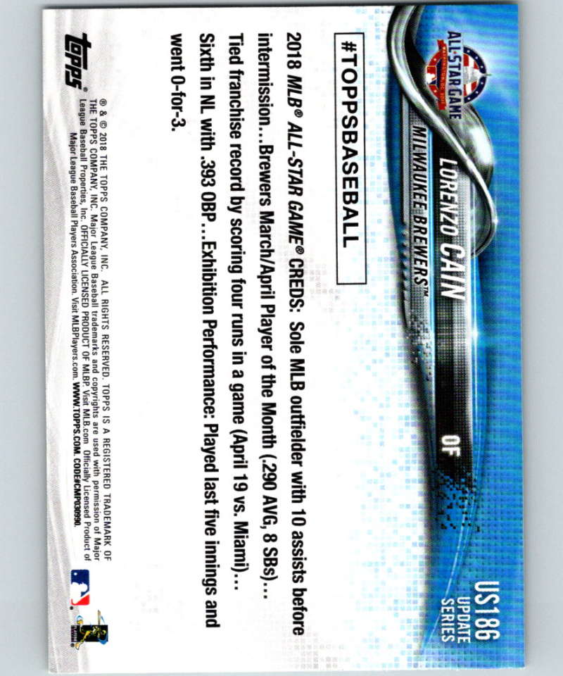 2018 Topps Update #US186 Lorenzo Cain Like New Milwaukee Brewers Image 2