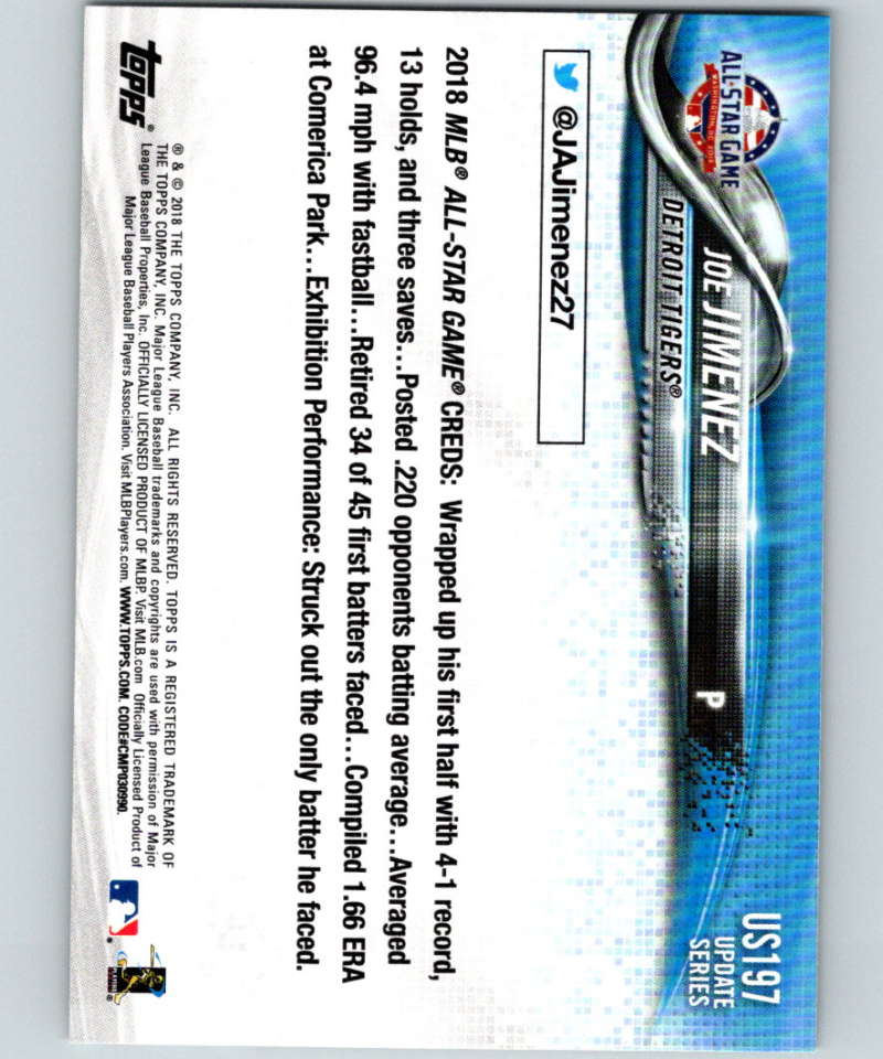 2018 Topps Update #US197 Joe Jimenez Like New Detroit Tigers Image 2