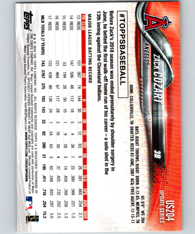 2018 Topps Update #US204 Zack Cozart Like New Los Angeles Angels Image 2