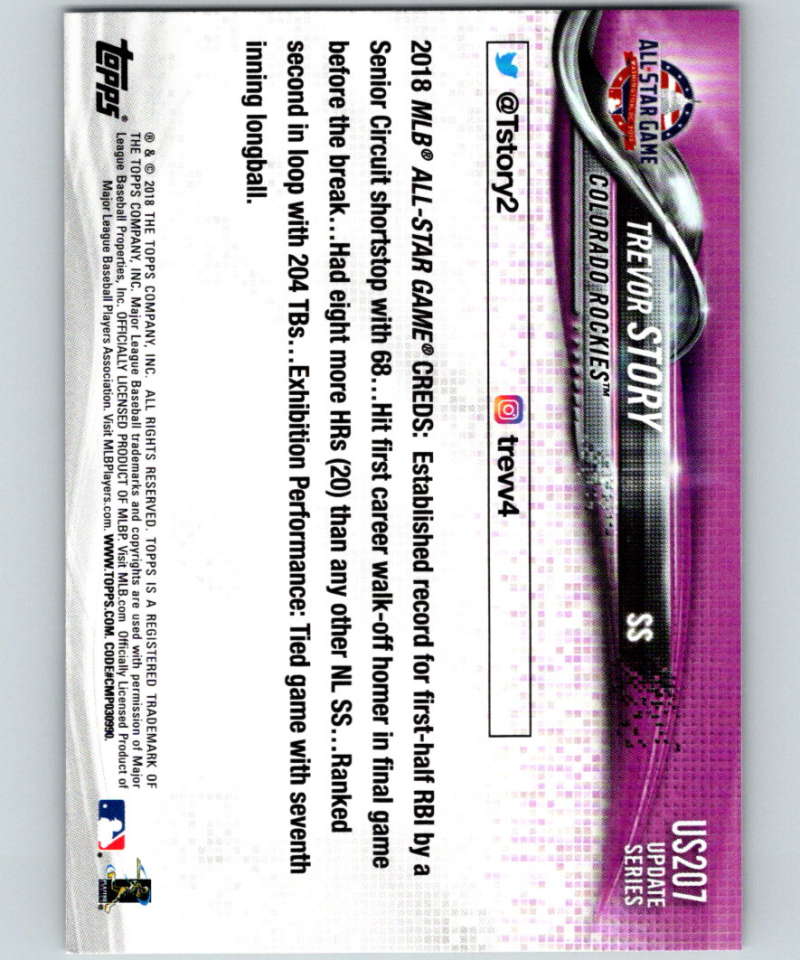 2018 Topps Update #US207 Trevor Story Like New Colorado Rockies Image 2