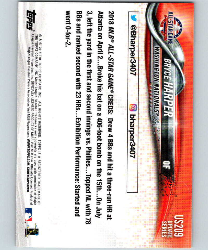 2018 Topps Update #US209 Bryce Harper Like New Washington Nationals Image 2