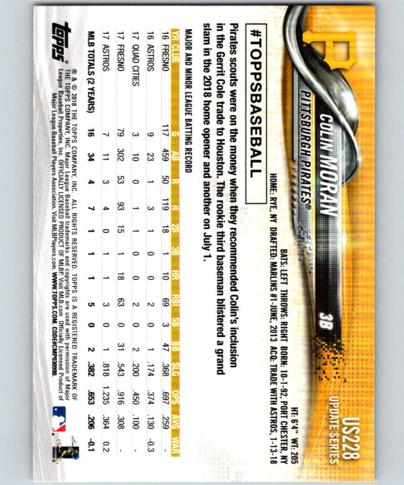 2018 Topps Update #US228 Colin Moran Like New Pittsburgh Pirates Image 2