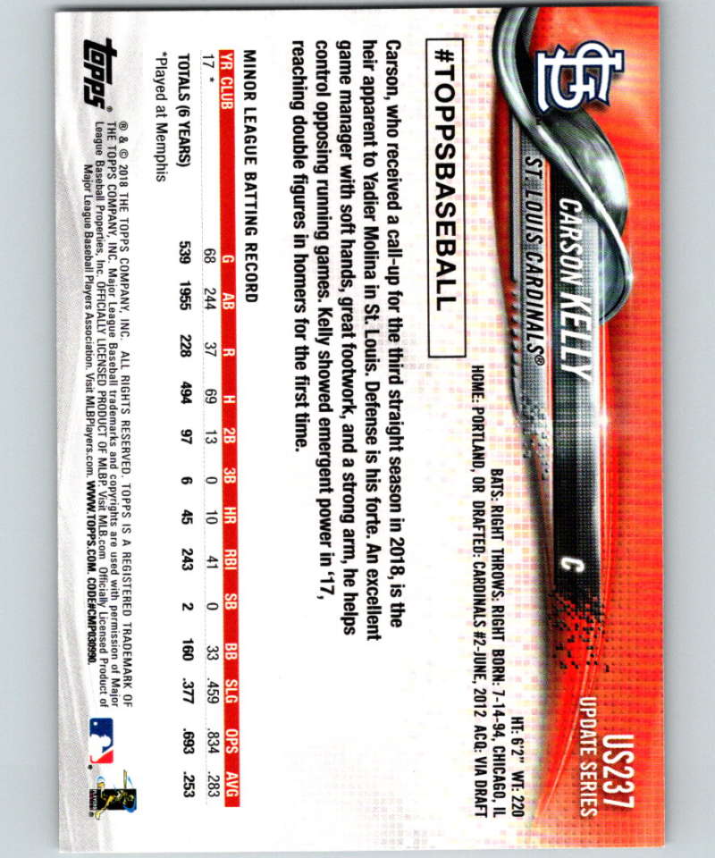 2018 Topps Update #US237 Carson Kelly Like New St. Louis Cardinals Image 2