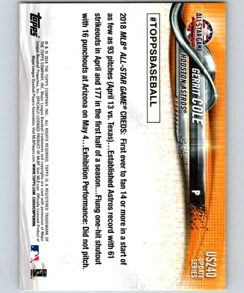 2018 Topps Update #US240 Gerrit Cole Like New Houston Astros Image 2
