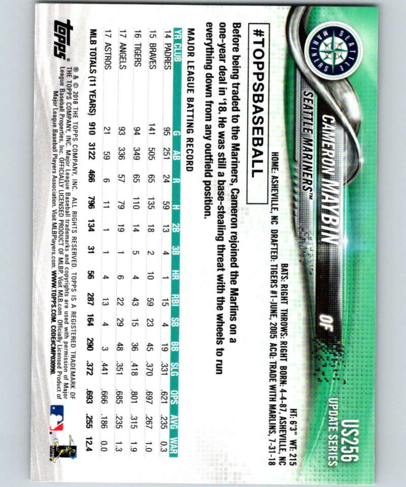 2018 Topps Update #US256 Cameron Maybin Like New Seattle Mariners Image 2