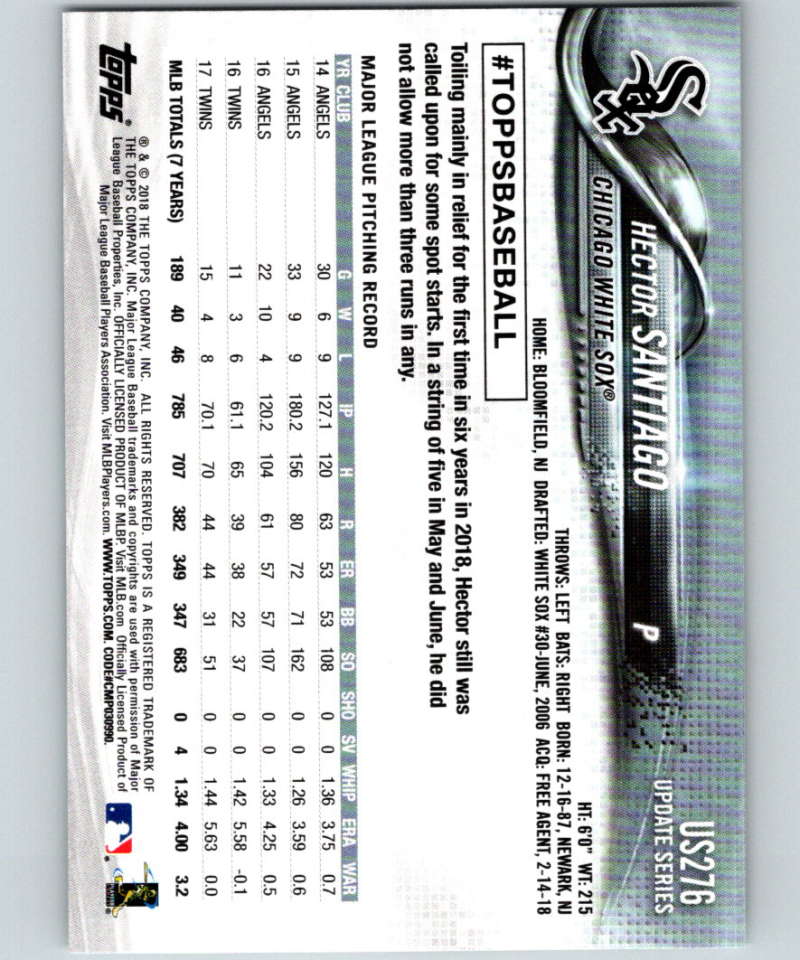 2018 Topps Update #US276 Hector Santiago Like New Chicago White Sox Image 2