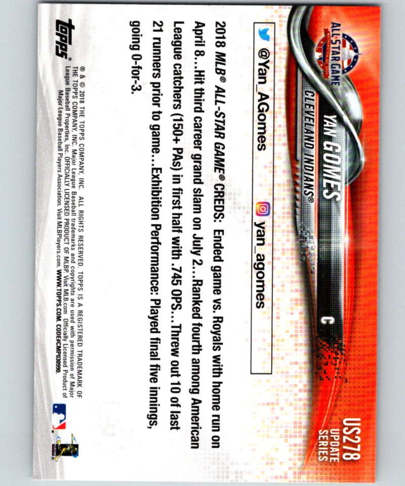 2018 Topps Update #US278 Yan Gomes Like New Cleveland Indians Image 2