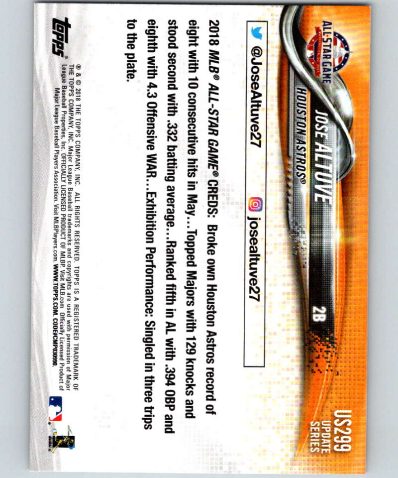2018 Topps Update #US299 Jose Altuve Like New Houston Astros