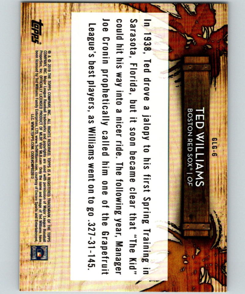 2019 Topps Grapefruit League Greats #GLG-6 Ted Williams MINT Boston Red Sox 07509 Image 2