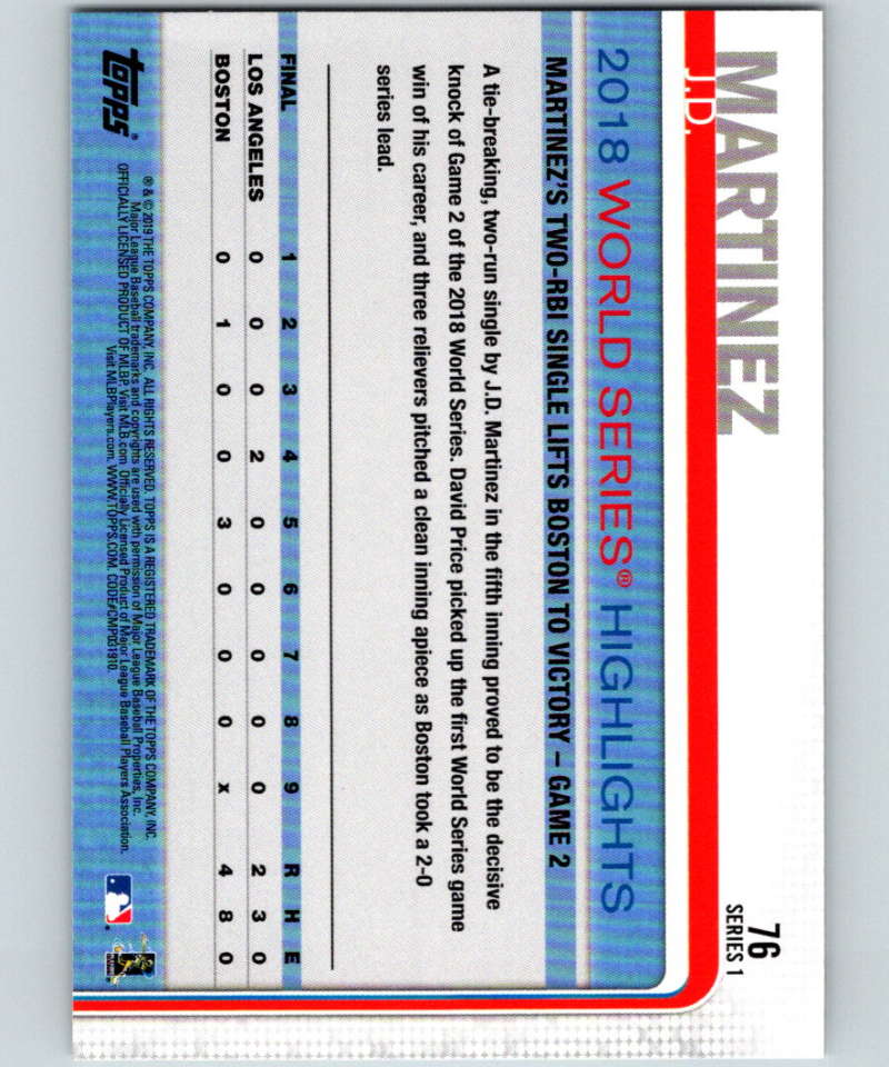 2019 Topps #76 J.D. Martinez Mint Boston Red Sox