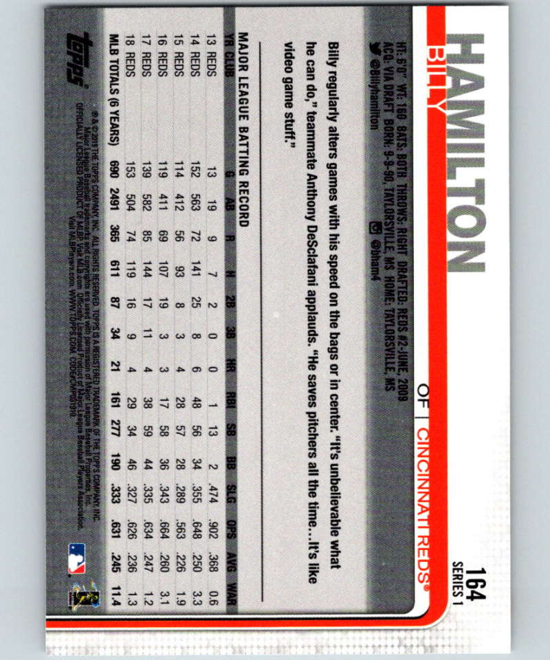 2019 Topps #164 Billy Hamilton Mint Cincinnati Reds Image 2