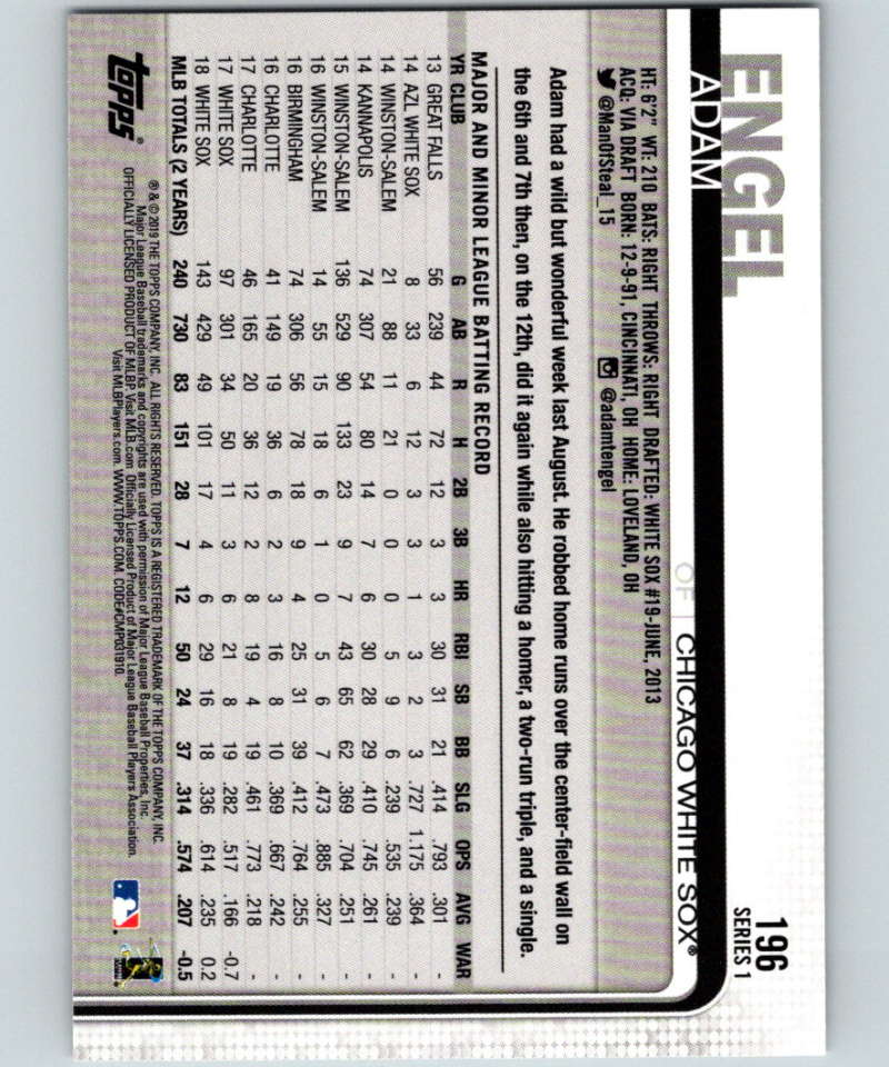 2019 Topps #196 Adam Engel Mint Chicago White Sox Image 2