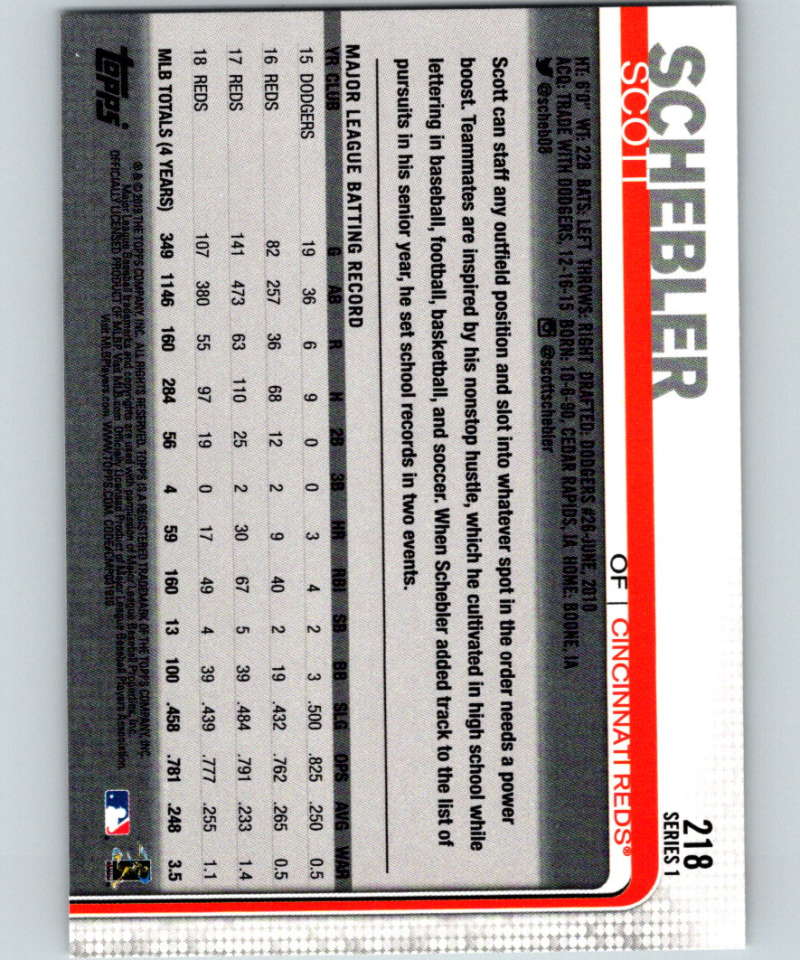 2019 Topps #218 Scott Schebler Mint Cincinnati Reds Image 2