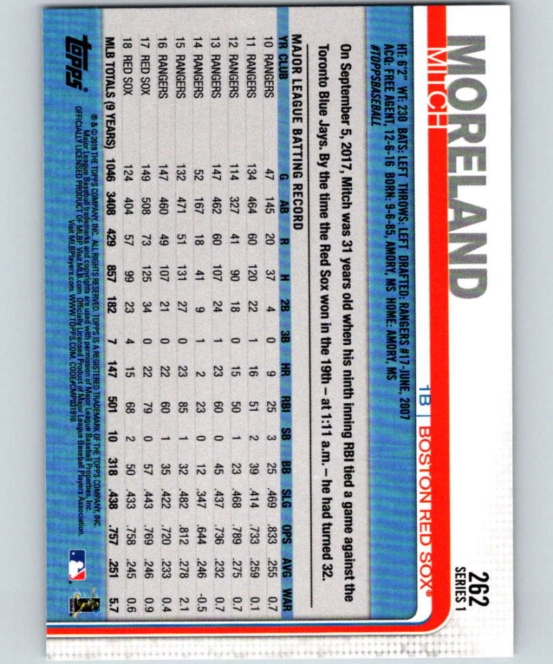 2019 Topps #262 Mitch Moreland Mint Boston Red Sox