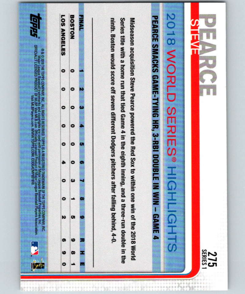 2019 Topps #275 Steve Pearce Mint Boston Red Sox Image 2