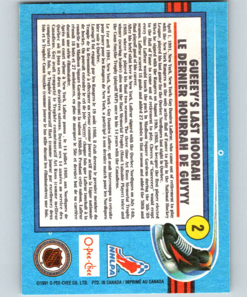 1991-92 O-Pee-Chee #2 Lafleur Tribute Mint